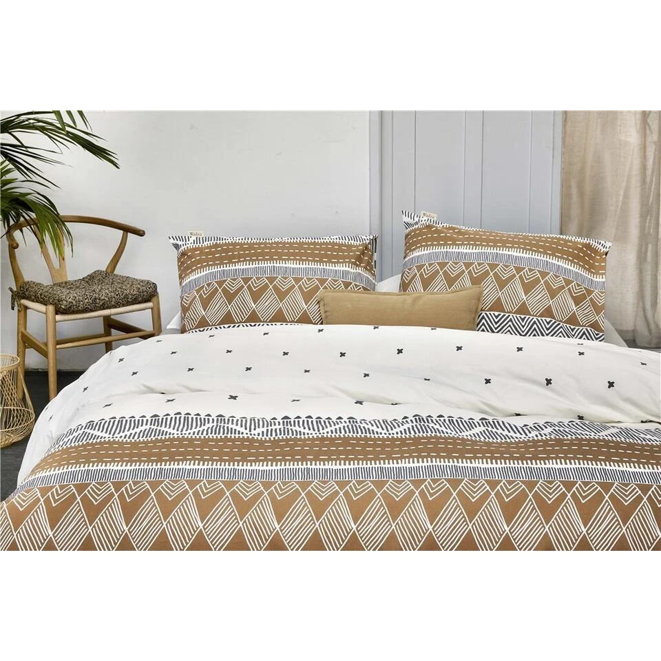 Walra - Dekbedovertrek Ikat Dreams - 140x220 Cm - Wit / Cognac 4 Walra - Dekbedovertrek Ikat Dreams - 140x220 Cm - Wit / Cognac - Afbeelding 2
