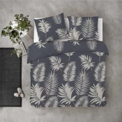 Byrklund - Dekbedovertrek Pretty Palm - 200x220 Cm - Grijs / Blauw -Kwaliteit Geselecteerde Dekbedovertrekkenwinkel 1000012958 0102