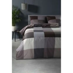 Ten Cate Katoenen Tweepersoons Dekbedovertrek - 200x200/220 - Block Antraciet -Kwaliteit Geselecteerde Dekbedovertrekkenwinkel 1000023955 0110