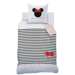 Disney Minnie Mouse Dekbedovertrek, Stripes - 140 X 200 Cm + 63 X 63 Cm - Katoen -Kwaliteit Geselecteerde Dekbedovertrekkenwinkel 1000025440 0103
