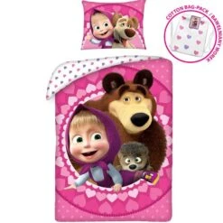 Masha En De Beer Dekbedovertrek Love - Eenpersoons - 140 X 200 Cm - Katoen -Kwaliteit Geselecteerde Dekbedovertrekkenwinkel 1000025442 0102