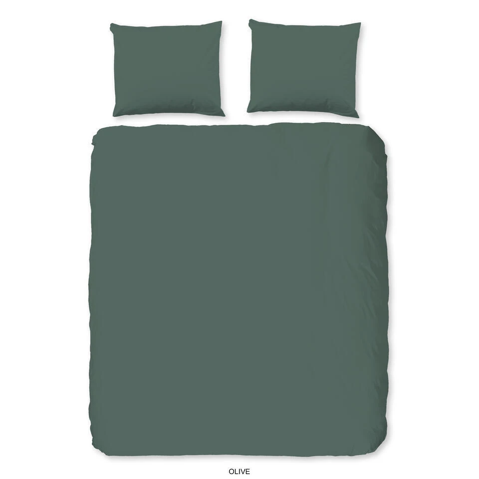 Good Morning Dekbedovertrek "Uni Olive Green" - Groen - (140x220 Cm) 3 Good Morning Dekbedovertrek "Uni Olive Green" - Groen - (140x220 Cm)