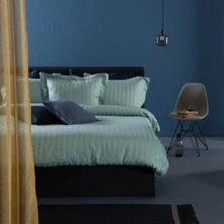 Damai Dekbedovertrek Katoen-satijn - 260x260/220cm - Mist Groen Gestreept -Kwaliteit Geselecteerde Dekbedovertrekkenwinkel 1000051418 0103