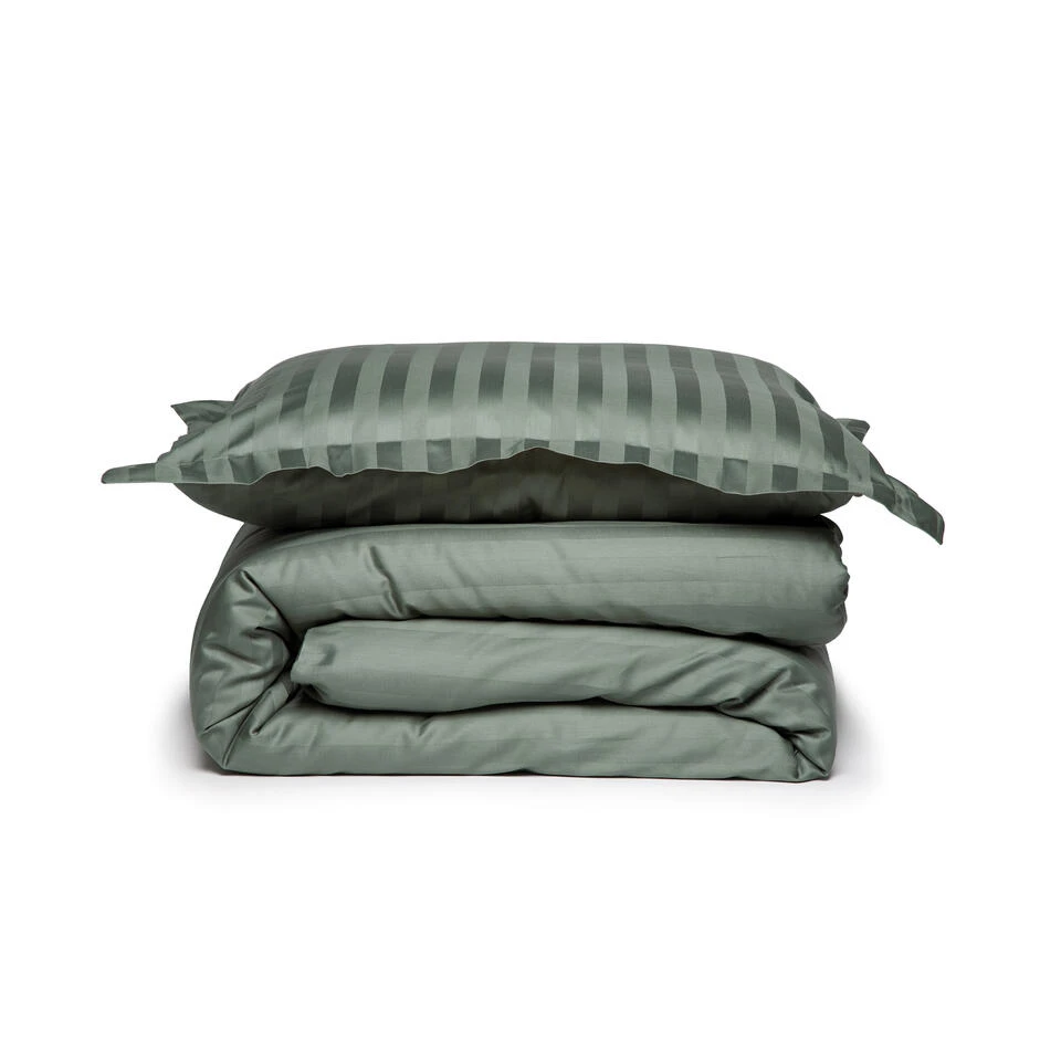 Damai Dekbedovertrek Katoen-satijn - 200x200/220cm - Groen Gestreept 4 Damai Dekbedovertrek Katoen-satijn - 200x200/220cm - Groen Gestreept - Afbeelding 2