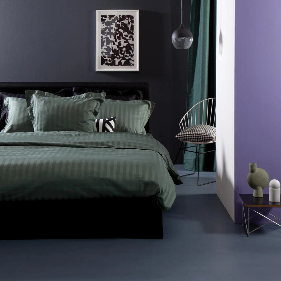 Damai Dekbedovertrek Katoen-satijn - 200x200/220cm - Groen Gestreept 6 Damai Dekbedovertrek Katoen-satijn - 200x200/220cm - Groen Gestreept - Afbeelding 4