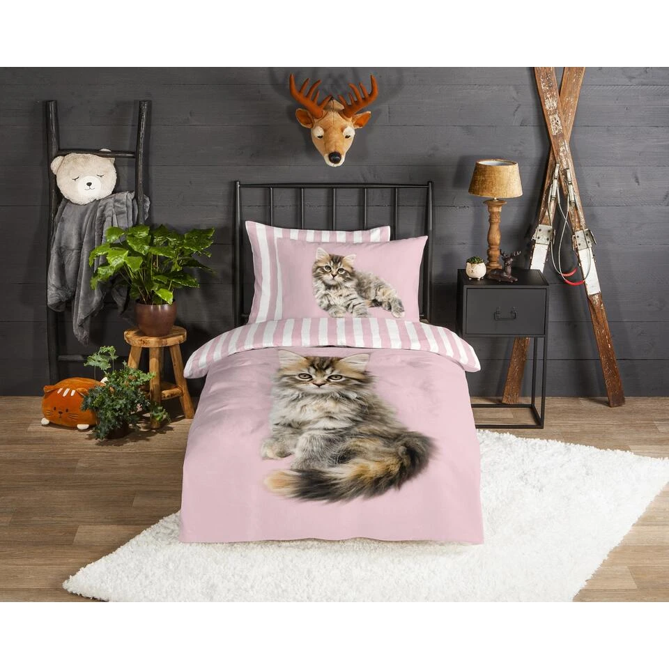 Good Morning Dekbedovertrek "Cat" - Roze - (140x220 Cm) 4 Good Morning Dekbedovertrek "Cat" - Roze - (140x220 Cm) - Afbeelding 2