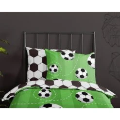 Good Morning Dekbedovertrek "Soccer" - Groen - (140x220 Cm) -Kwaliteit Geselecteerde Dekbedovertrekkenwinkel 1000068625 0110
