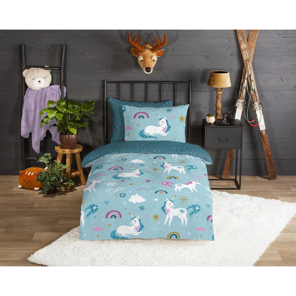 Good Morning Dekbedovertrek "Snowycorn" - Blauw - (140x220 Cm) 4 Good Morning Dekbedovertrek "Snowycorn" - Blauw - (140x220 Cm) - Afbeelding 2