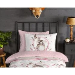 Good Morning Dekbedovertrek "Owl" - Roze - (140x220 Cm) -Kwaliteit Geselecteerde Dekbedovertrekkenwinkel 1000070220 0110