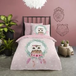 Good Morning Dekbedovertrek "Owli" - Roze - (140x220 Cm) -Kwaliteit Geselecteerde Dekbedovertrekkenwinkel 1000099003 0102