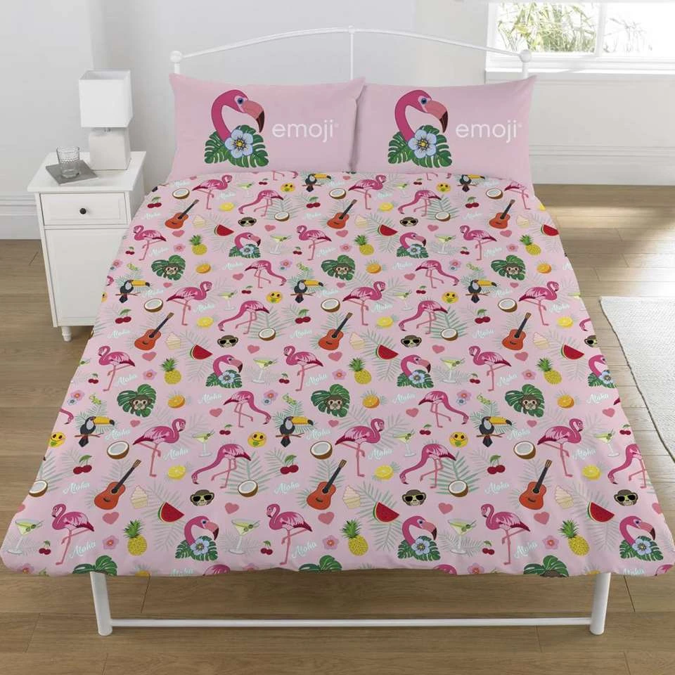 Emoji Flamingo - Dekbedovertrek - Tweepersoons - 200 X 200 Cm - Multi 3 Emoji Flamingo - Dekbedovertrek - Tweepersoons - 200 X 200 Cm - Multi