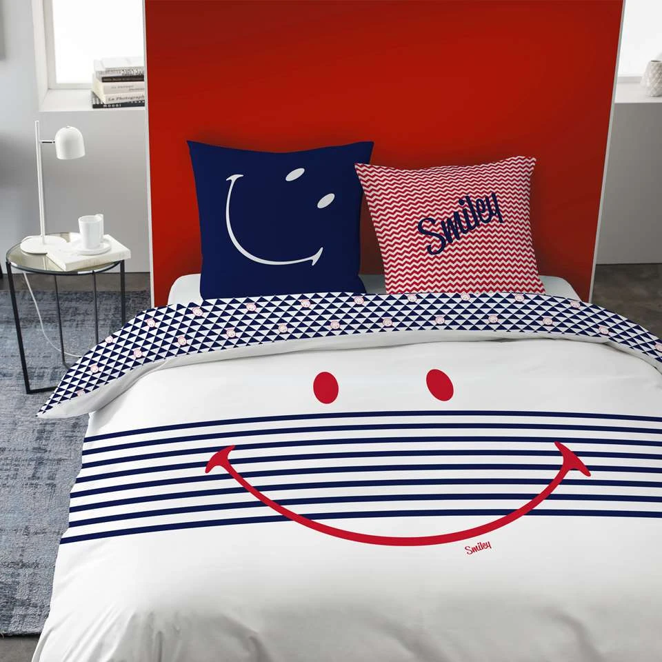 Smiley Dekbedovertrek Marine - Eenpersoons - 140 X 200 Cm - Katoen 4 Smiley Dekbedovertrek Marine - Eenpersoons - 140 X 200 Cm - Katoen - Afbeelding 2